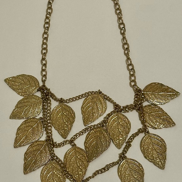 Gold-Toned Statement Necklace for Women - Vintage-Style Gold Leaf Design - Picture 2 of 16